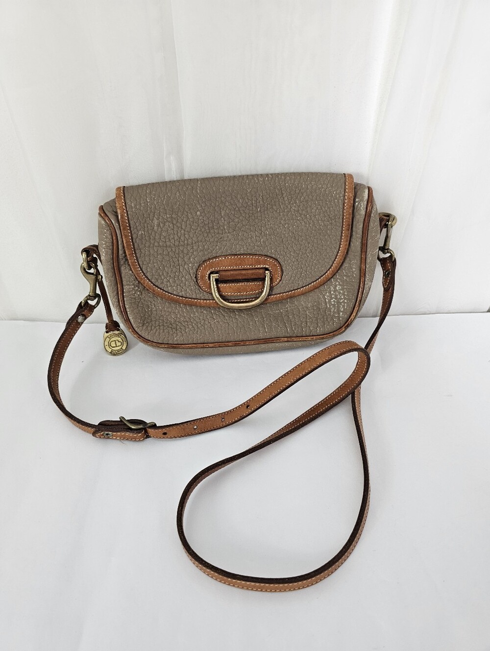 Vintage Dooney & Bourke Horseshoe Porthole Crossbody Bag Taupe Brown AWL